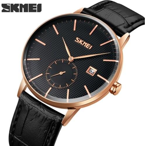 SKMEI Quartz Movement Business Men Watch Luxury Leather Strap Wristwatch 30Bar Waterproof Shockproof Clock Relogio Masculino