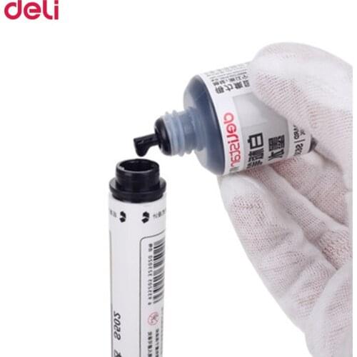 Deli Erasable Whiteboard Marker Pen 1 Pcs Blackboard + 1 Ink Bottle Set Office Markers Dry Erase Blue Black Red Office Supplies