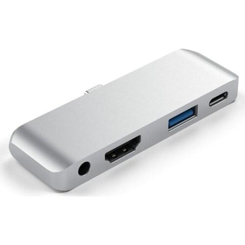 Type C To HDMI-compatible PD USB 3.5mm Four-in-one Docking Station USB3.1 HUB HD Docking Station Gray Silver