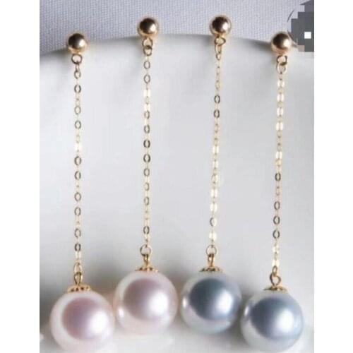 EXPENSIVE fine Jewelry natural 8-9mm Akoya White pearl earring 18k gold free shipping