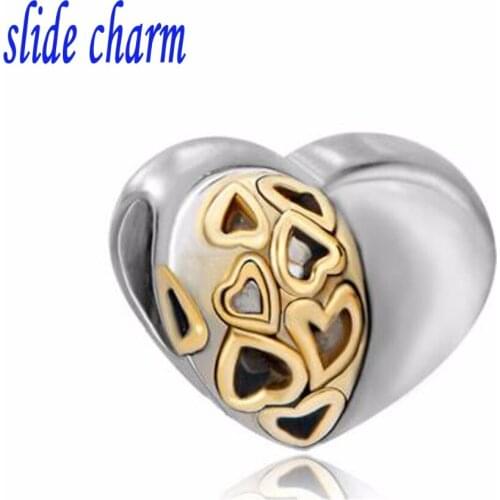 Slide charm wholesale Free shipping Heart Charm Bracelet Metal European Infant Charm Bead Gift