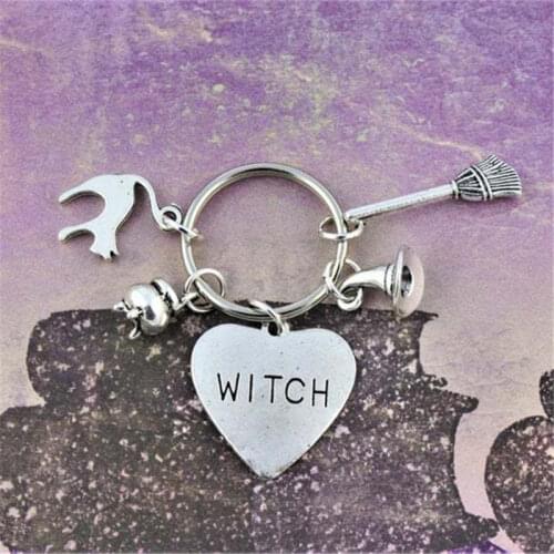 Gothic Broom Wizard Hat Censer Cat Witchcraft Keychain Halloween Witchcraft Gift