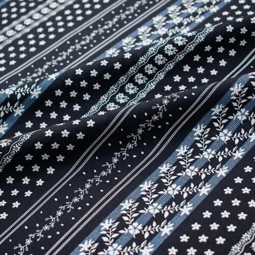 Black striped flowers pure cotton fabric for dress платье tissus au mètre telas por metro sewing ткань для шитья vestidos coton