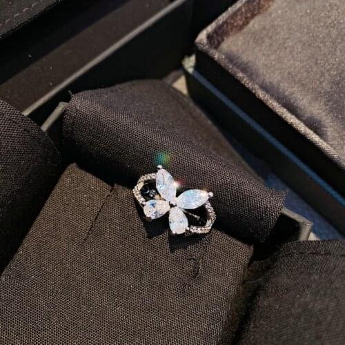 Rings for Women 925 Sterling Silver Cute Crystal Stone Butterfly Charm Exaggerated Zircon Wedding Engagement Fine Jewelry