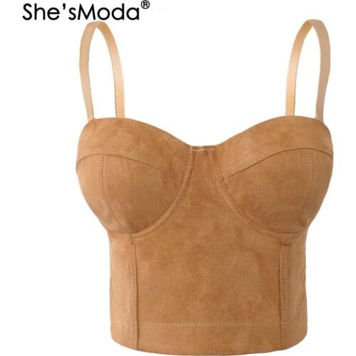 ShesModa Faux Suede Leather Boho Hippie Corset Bralet Womens Bustier Bra Night Club Party Cropped Top Vest Plus Size