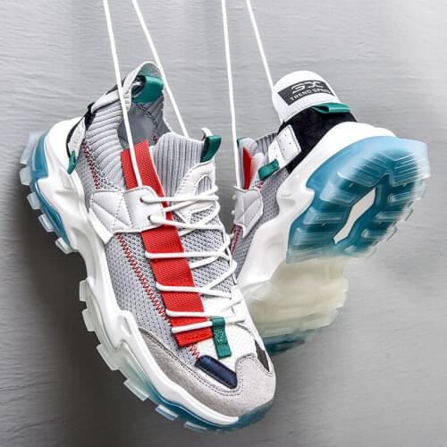 Hemmyi Mens Trendy Sports Shoes Breathable Lace-up Thick Bottom Male Footwear Outdoor Jogging Running Leisure Mens Shoes