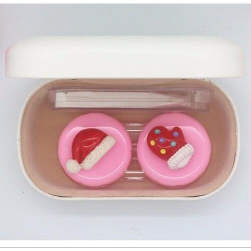 LIUSVENTINA Hot Sale DIY Resin Cute Christmas Hat Glave Combo Contact Lens Case Box Container for Color Lenses Gift for Girls