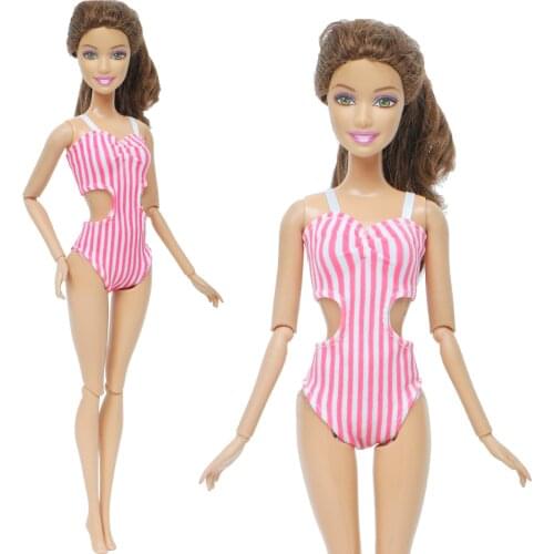 Fashion 1x Red Stripe One-piece Swimsuit Summer Beach Bikini Swimming Clothes Accessories for Barbie Doll Toy