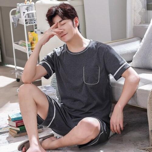 2021 Summer Short Sleeve T Shirt Pants Set Casual Mens Homewear Loose O-Neck PJs Sleepwear Shorts Cotton Home Clothes For Men