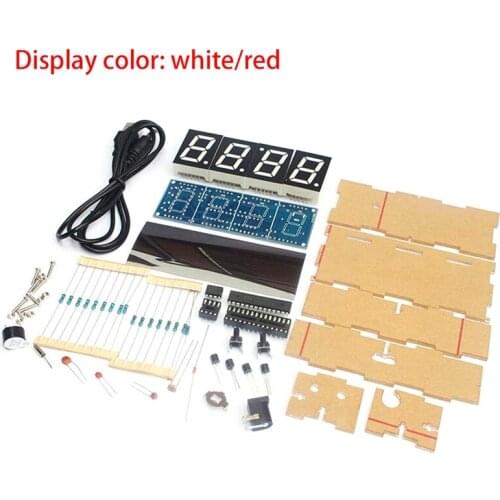 Electronic DIY Kit Clock, 4-Digit DIY Digital LED Clock Kit Auto Display Time/Temperature Electronic DIY Kit Clock