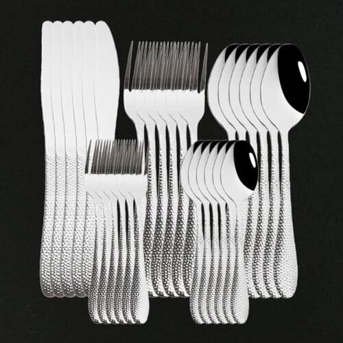 Tableware Stainless Steel Cutlery Set Luxury Mirror 30Pcs Silver Dinnerware Set Dinner Wedding Kitchen Knives Forks Spoons Set