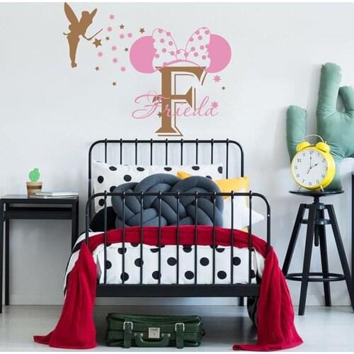 Custom Name Bow Fairy Tale Wall Sticker Girl Room Cartoom Personalized Name Star Wall Decal Nursery Kids