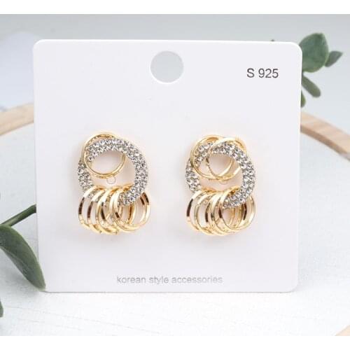 QiLuxy New Zircon Round Gold Color Stud Earrings for Women Micro Shiny Rhinestone Geometric Earrings Female Party Jewelry Gifts