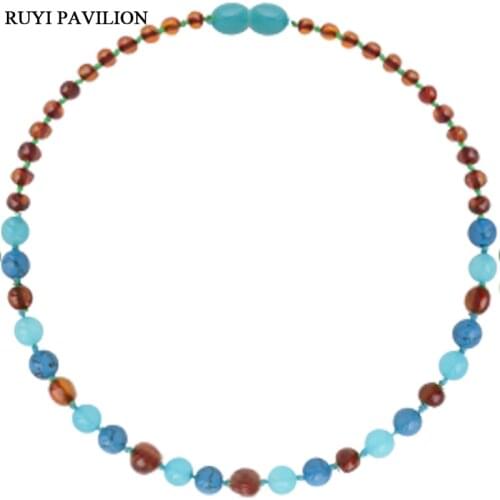 RUYI PAVILION Natural Baltic Amber Necklace For Baby Handmade polished amber beads fine jewler Multicolor 32-35cm