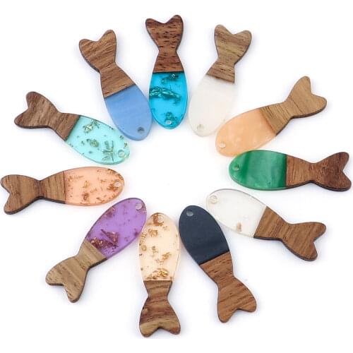 DoreenBeads Resin Natural Wood Effect Pendants Fish Animal Charms DIY Making Earrings Necklace Jewelry Handamde Accessories,3PCs