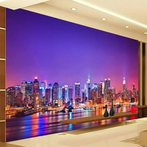 Custom 3d room wallpaper Beautiful 3D Stereo Seaside City Night Landscape Wallpaper Restaurant Cafe Bedroom Fashion Decor Mural
