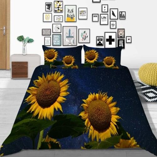Thumbedding Stary Sky Bedding Set Mysterious Sunflower Duvet Cover Queen Size King Twin Full Single Double Comfortable Bed Set