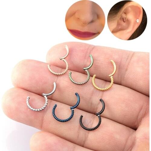 1PC Twist Surgical Steel Cartilage Tragus Sleeper Earrings Hinged Clicker Segment Septum Nose Lip Ring Hoop Piercing Jewelry 16G
