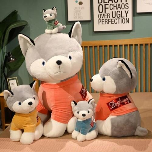 Nice 1pc 25cm/35/50cm Cute Huggable Husky Dog With Clothes Plush Toys Kawaii Animal Pillow Stuffed Soft Dolls Children Baby Gift