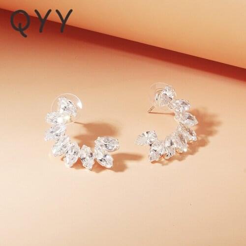 QYY Fashion Zircon Earrings for Women Accessories Silver Color Stud Earring Femme Earings 2020 New Trendy Prom Jewelry Gifts