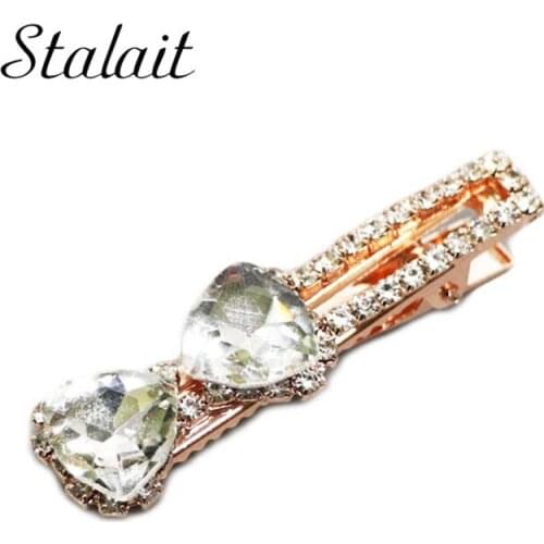 Luxury Bow Shape Clear Crystal Hair Clips Rhinestone Hollow Geometric Cute Hair Wear For Girl Child Gifts Jewelry