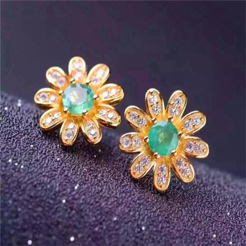 Natural Emerald Stud Earrings 925 sterling silver earrings green Fine Jewelry Wedding/Engagement Valentines day gift
