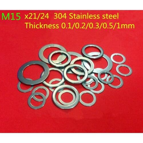 100PCS M15 flat Thin washer shim 0.1mm 0.2mm 0.3mm 0.5mm 304 Stainless Steel Ultra-thin Flat Washer Gasket Gap Adjustment washer