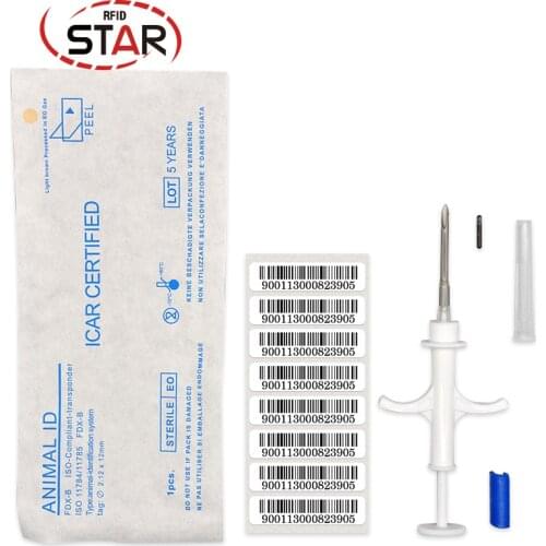 80pcs 1.25x7/2.12x12/1.4x8mm ISO11784 Pet Microchip Syringe Rfid chip implant Vet Injector Animal ID Dog Tag Mini size