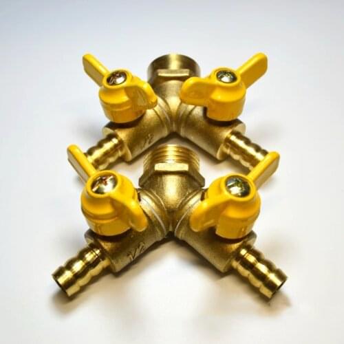 8mm 10mm Hose Barb x 1/2" BSP Male Female Thread 3 Three Way Brass Ball Valve Pipe Fitting Connector For Fuel Gas Water Oil Air
