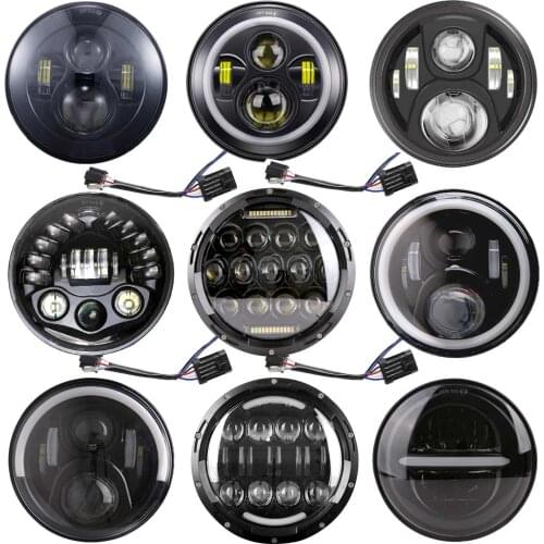 Universal 7" Led Car Motorcycle Headlight H4 Phare Farol Moto Headlamp Head Light For Harley Softail Cafe Racer Chopper Honda