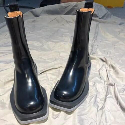 Vintage Marten Boots Women Punk wedge platform Heel Rubber Transparent Booties Square Toe Slip On Chealsea Autumn Military Boot