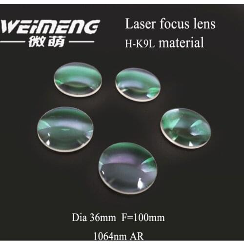 Weimeng laser focusing lens optical glass Dia 36mm F=100mm H-K9L 1064nm plano-convex for laser engraving welding machine