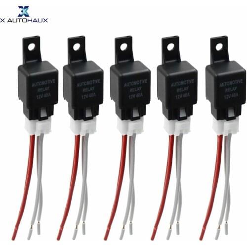X Autohaux DC 12V 40A SPST 4 Pin Automotive Car Relay with 4 Wires Harness Socket 5pcs 4pcs