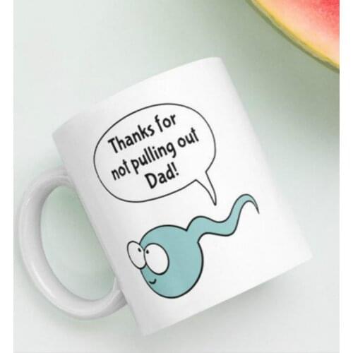 Funny Mug Gifts for Father from Son Daughter Rude Thanks for Not Pulling Out Dad Coffee Mug with Lid Spoon Ceramic Tea Cup Mug