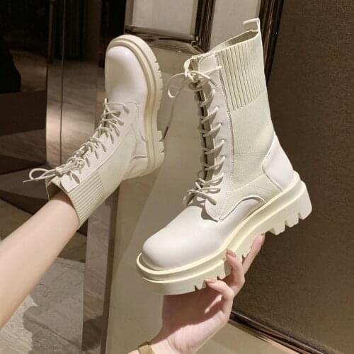 Ankle Boots For Women 2021 Spring Motorcycle Boots Thick Heel Platform Shoes Woman Slip On Round Toe Fashion Boots