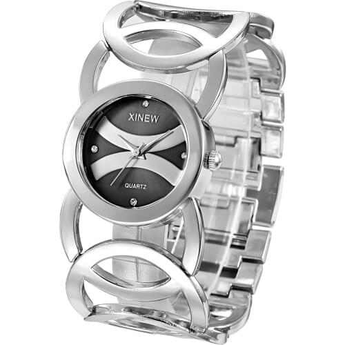 XINEW Women Watches Silver Stainless Steel 28mm Strap Bracelet Rhinestone Casual Quartz Watch Montre Femme Reloj Mujer Wrist