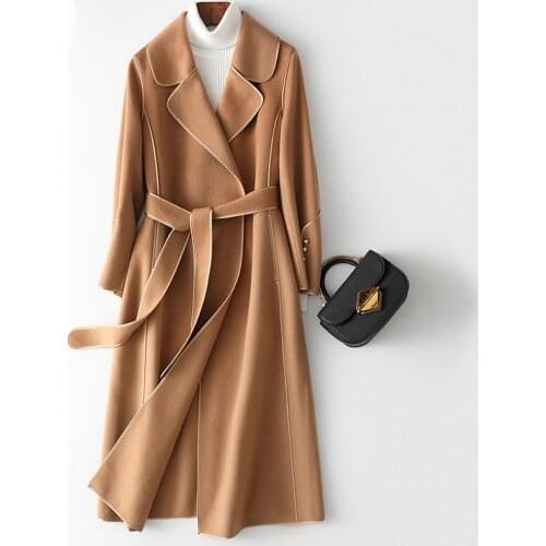 Autumn Winter Women Wool Blends Slim Big Swing Long Woolen Coat Overcoat High Quality Female Sashes Casual Jacket Coat Outwear