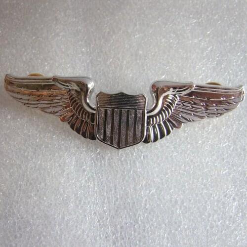 WWII US U.S. AIR FORCE AVIATOR PILOT METAL WINGS BADGE INSIGNIA PIN SILVER
