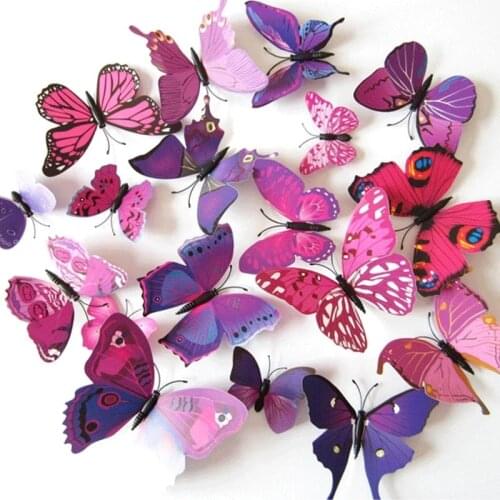 12Pcs DIY Lifelike 3D Multicolor Butterfly Magnet Fridge Magnet Wall Stickers Kids Baby Rooms Kitchen Home Decoration Free Glue