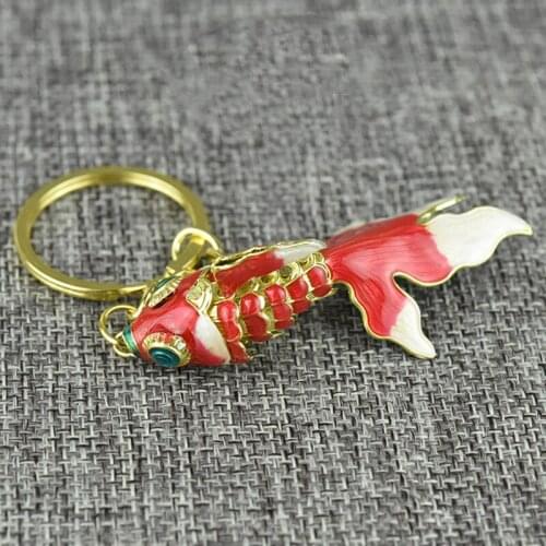 Large 3 Size Vivid Swing Goldfish Keyrings Keychains Chinese Enamel Fish Cute Key Chain for Girls Boys Men Women Gifts with Box