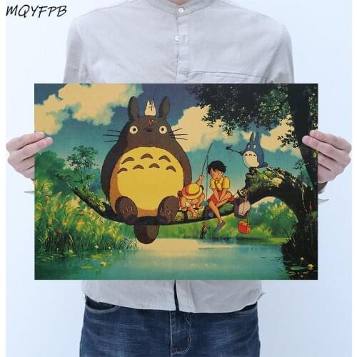 Anime Totoro Kraft Paper Poster Home Decoration Wall Sticker Gift 50.5x35cm