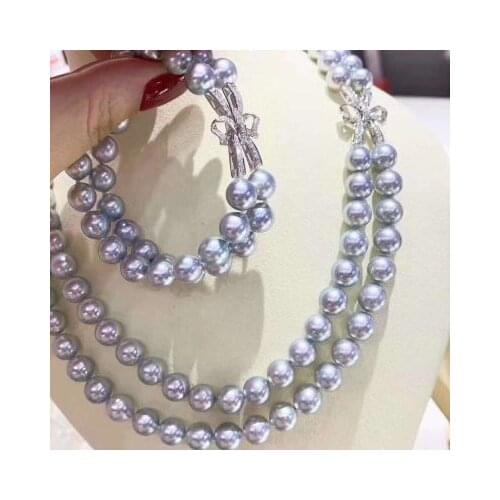 Free shipping Jewelry natural 10mm shell pearl necklace bracelet set micro inlay zircon crystal Butterfly clasp