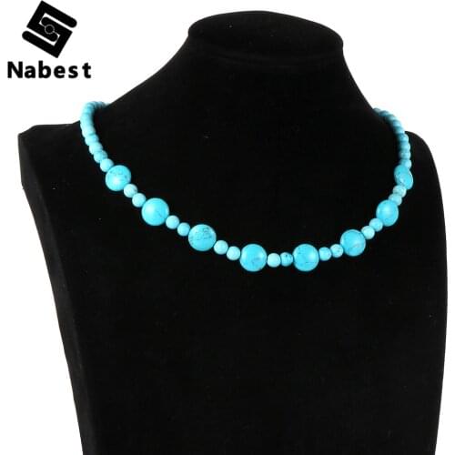 Women Natural Stone India Onyx Crystal Turquoises Round Beads Necklace Alloy Magnetic Buckle Choker Clavicle Chain Party Jewelry