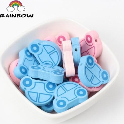 Mixde Blue and Pink Car Pattern Car Shape Wooden Material Spacer Beads For Jewelry Making DIY 25x19mm 20pcs