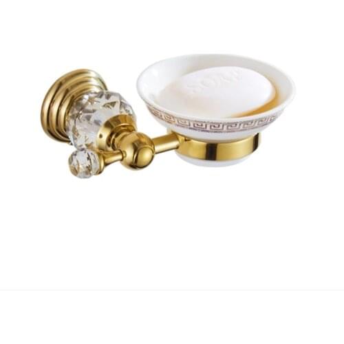 Fashion Gold Soap Holder Bathroom Soap Disher Basket Ceramic Dish Bathroom Accessories Stainless steel With Crystal