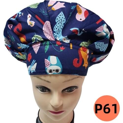 Fashion print Breathable scrub cap nurse accessories adjustable scrubs women Puffy Hat beauty salon laboratory Pet shop hat