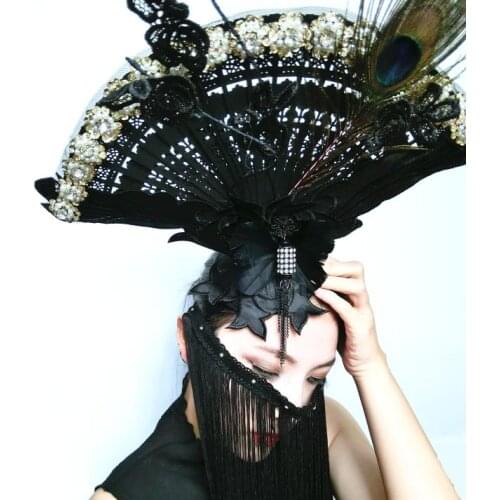 Scalloped Lace Hair Accessories Halloween Cosplay Peacock Feather Headdress Christmas Stage Catwalk Exaggerated Headwear