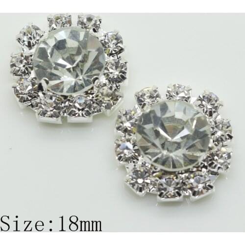 Hot new 10pcs/lot 18mm Flat back Clear crystal button Silver clothing buckle wedding invitations decoration rhinestone buttons