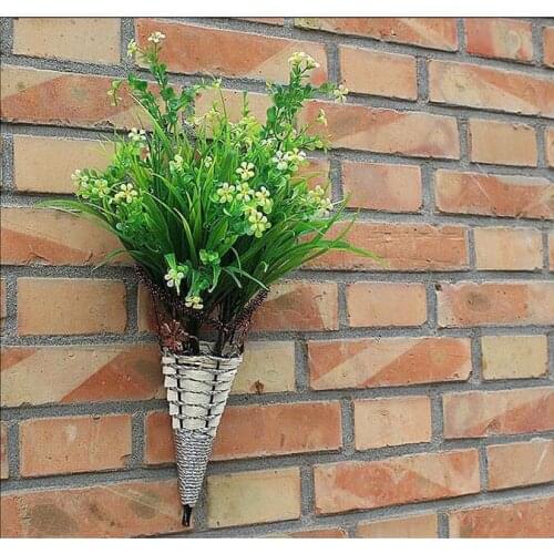 Artificial Vase Basket for Flower Arranging Triangle Wall Hanging Iron Rattan Wall Hanging Flower Holder Interior Decoration