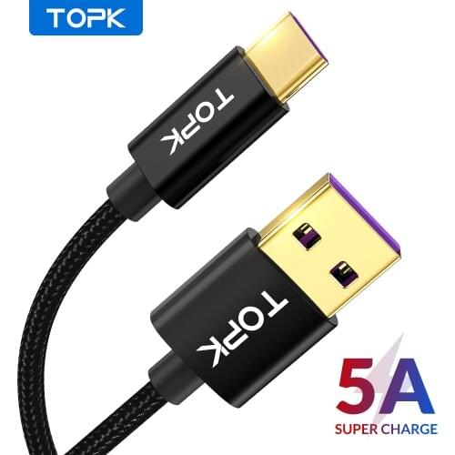 TOPK 5A Mobile Phone Cable USB Cable Quick Charge USB Type C Charging Wire For Xiaomi redmi note 7 8 pro For Samsung Galaxy S8